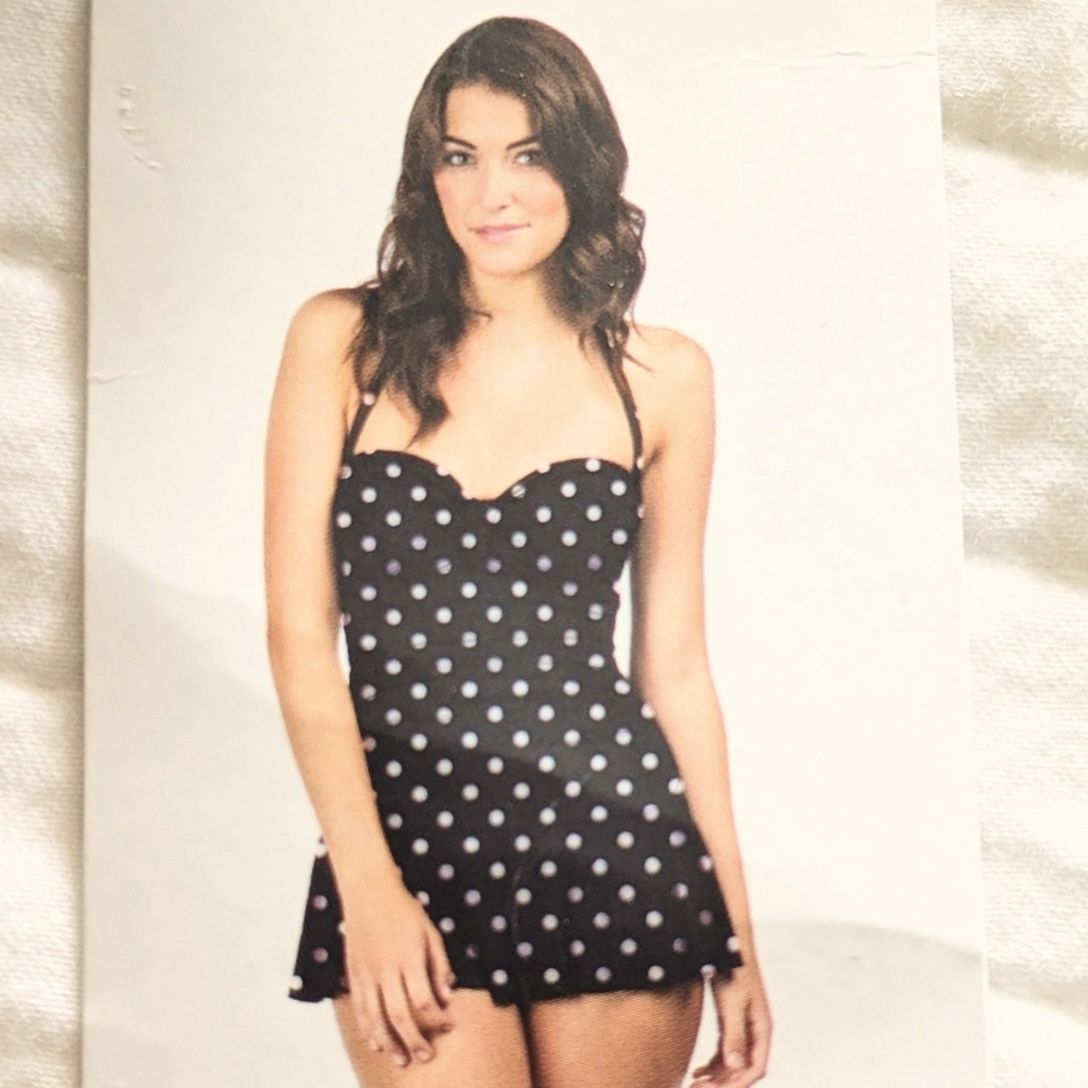 NWT Rose Marie Reid Polka Dot One Piece Swimsuit Halter Swim Dress